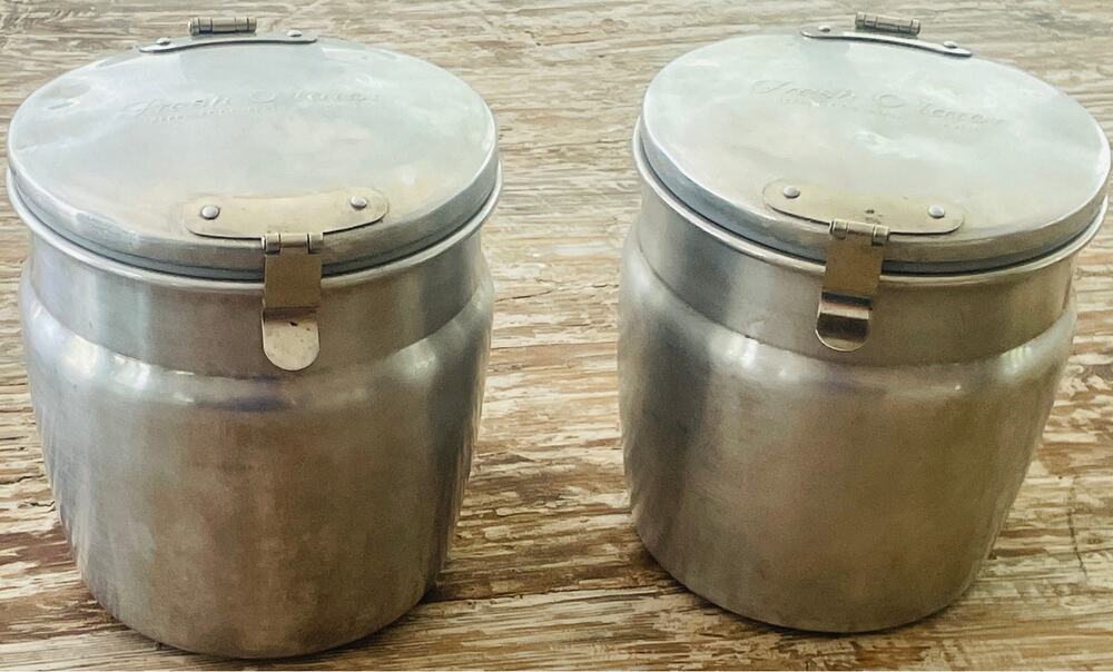 Vintage Fresh-O-Lator Aluminum Refrigerator Canisters Set of 2 Hinged Lid